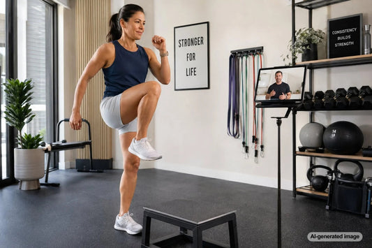 Adult over 50 performing a power-focused strength exercise