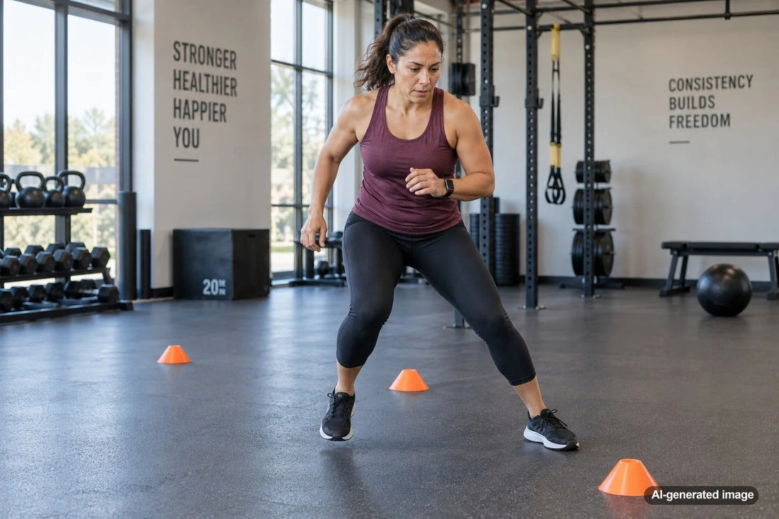 Adult practicing quick footwork and multidirectional movement exercises