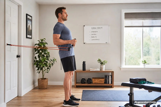 Person performing elbow and forearm strengthening exercises