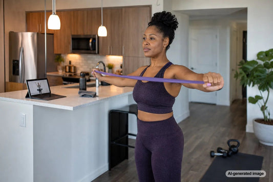 Adult performing upper back mobility exercises for tech neck and rounded posture