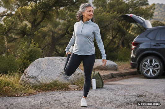 Person stretching after sitting in a car
