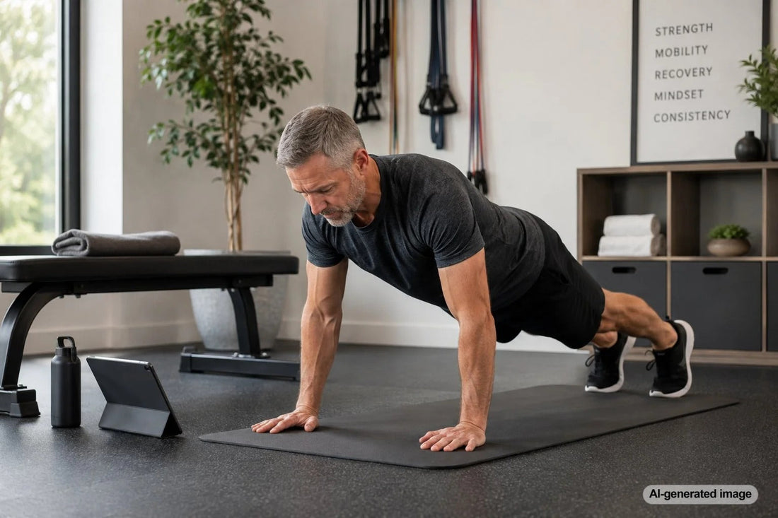 Adult over 50 demonstrating functional fitness and strength