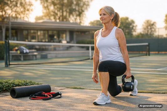 Adult tennis player training for strength and mobility
