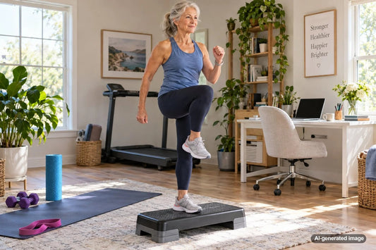 Older adult performing a controlled low-impact power exercise