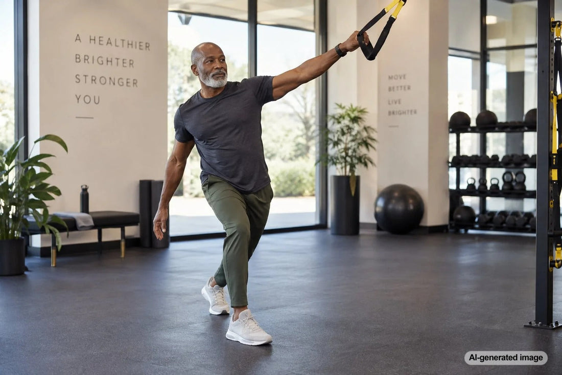 Adult performing a gentle morning mobility routine