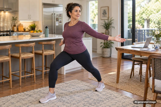 Adult taking a movement break after sitting at a desk