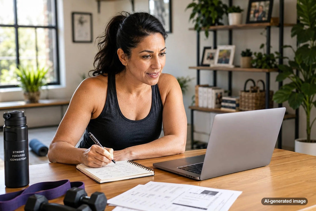 Coach and client reviewing fitness progress and future training goals