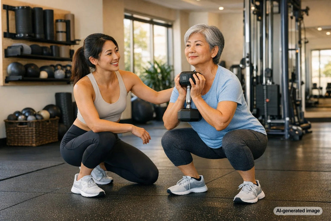 Adult over 60 doing strength training exercises
