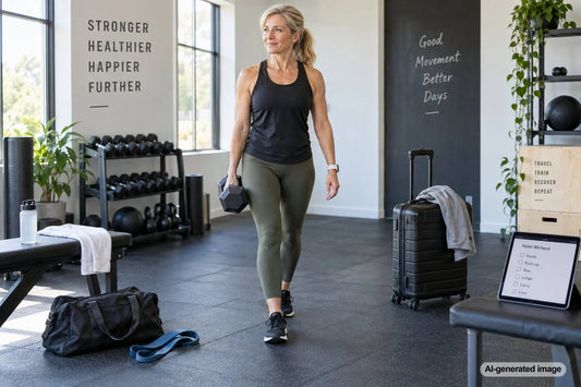 Business traveler completing a strength workout while away from home