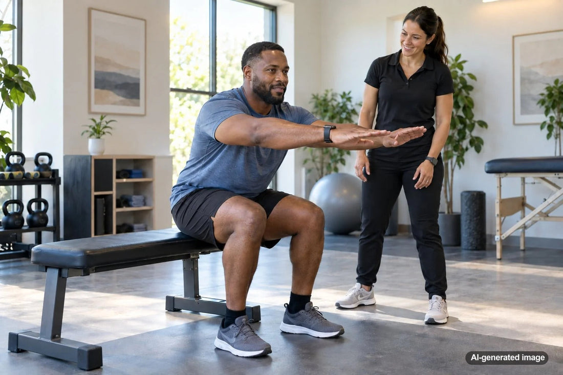 Adult performing an adapted strength training exercise for limited mobility