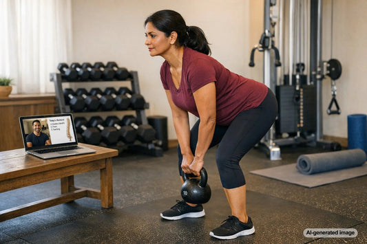 Adult performing a modified strength training exercise for lower back comfort