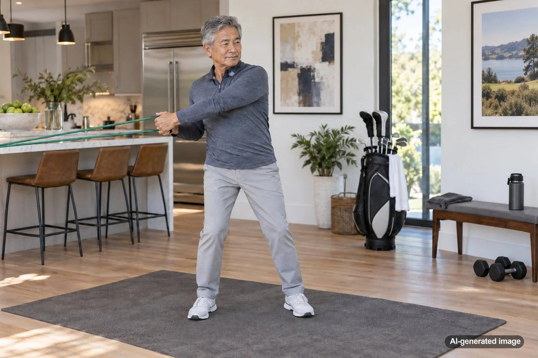Golfer over 50 warming up before a round of golf