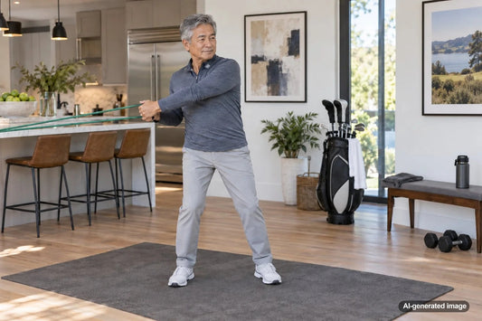 Golfer over 50 warming up before a round of golf