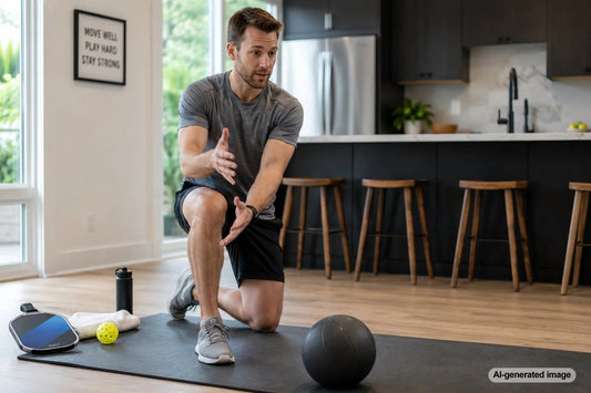 Older athlete completing a dynamic warm-up before high-intensity sports