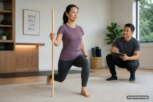 Adult performing a simple mobility assessment at home