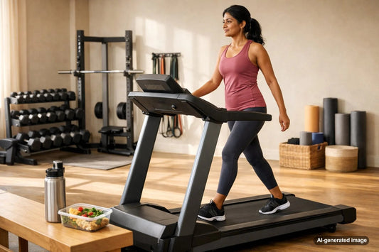 Adult over 40 training with weights in a gym