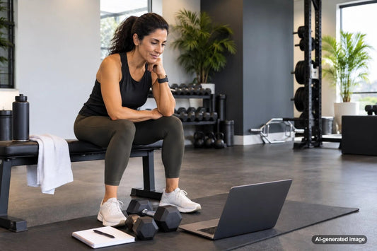 Busy executive completing a strength workout in a private training studio
