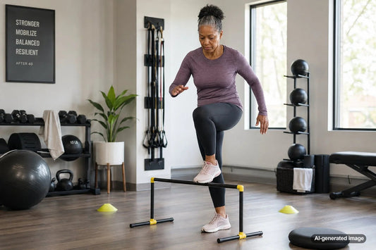 Adult practicing controlled coordination and balance training