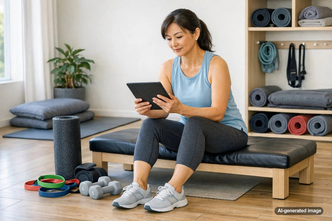 Adult over 40 training in a gym with focused strength workout