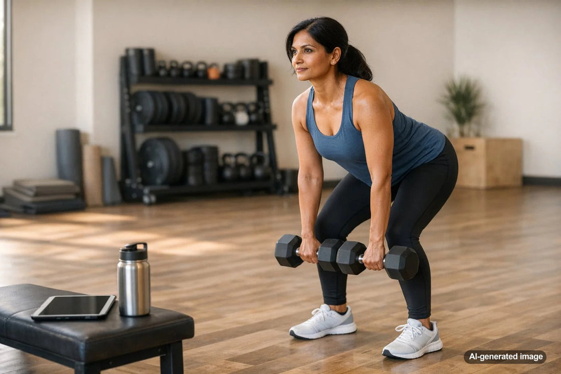 Adult doing a strength training exercise with focused, confident posture
