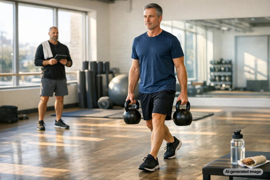 Man training with weights during a strength workout focused on recovery and performance