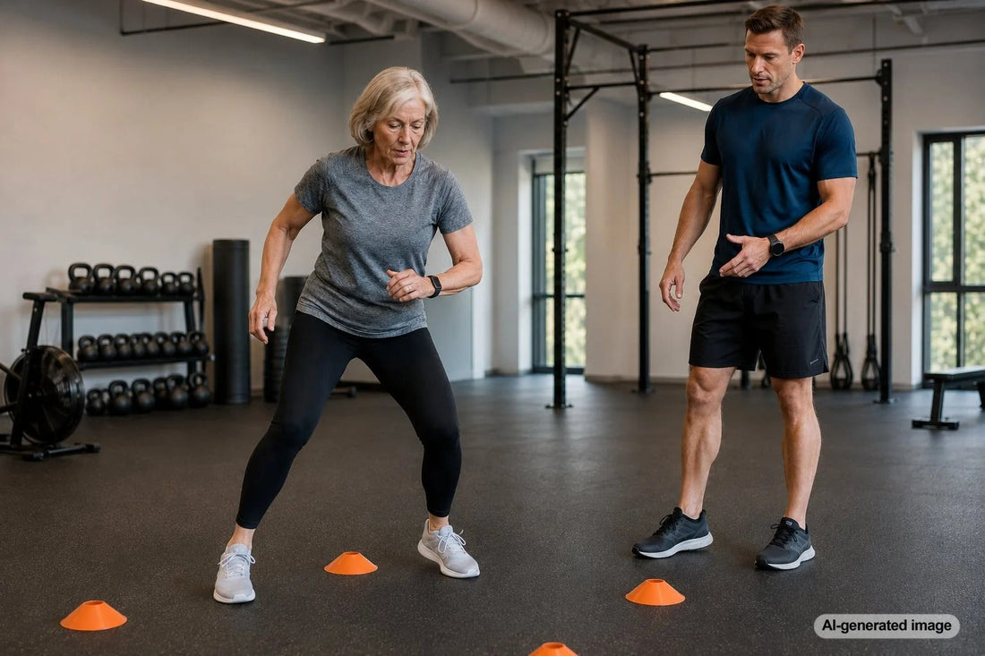 Adult over 65 practicing controlled movement-speed training
