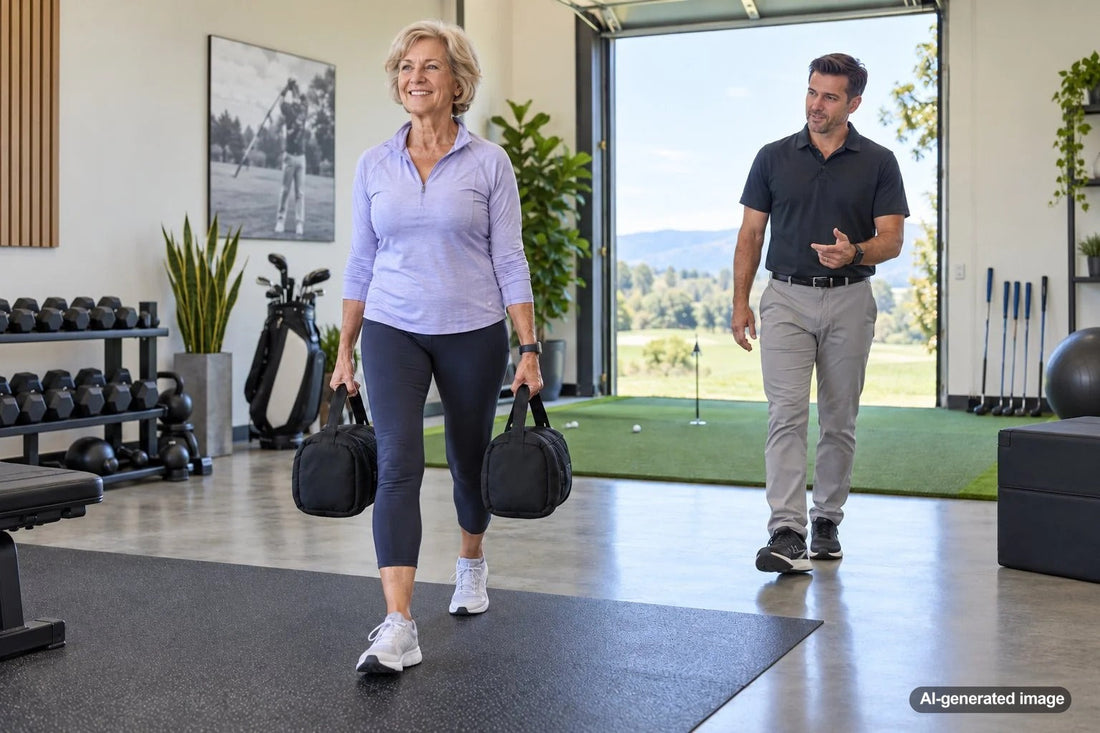 Active adult combining walking with strength and mobility training