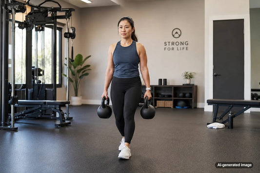 Adult carrying weights during a practical strength training session