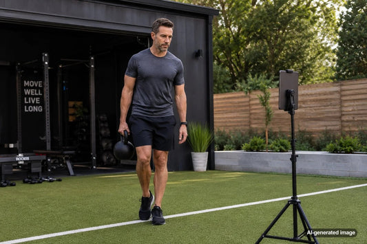 Adult over 60 practicing a functional strength movement