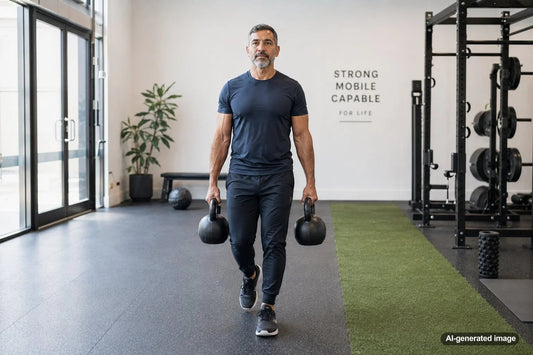 Adult carrying weights during a strength training workout