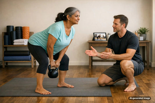 Adult performing a mobility exercise to support healthy movement as they age