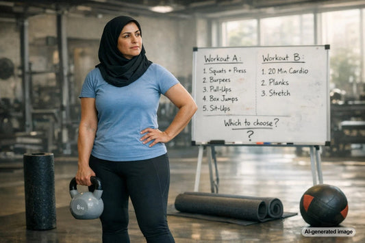 Adult fitness coaching concept about overcoming perfectionism and building consistent progress