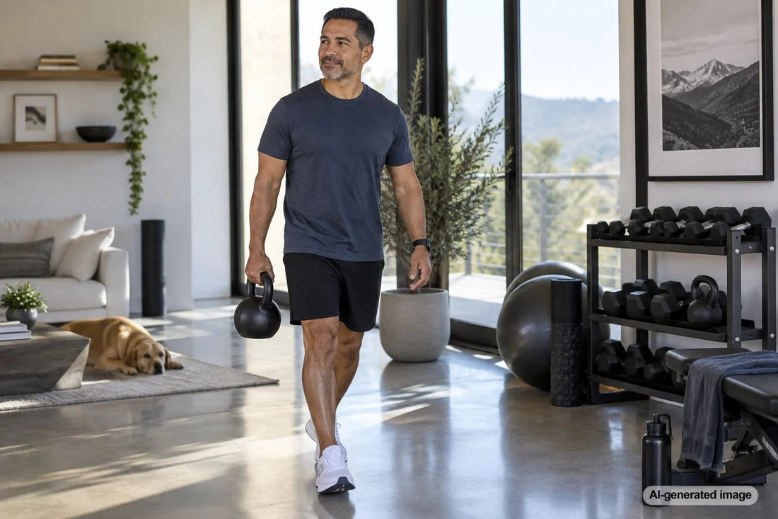 Adult gradually returning to strength training with a controlled workout