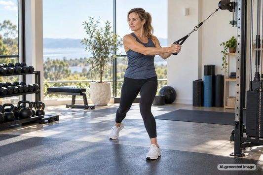 Adult building rotational strength for golf, tennis, and everyday movement