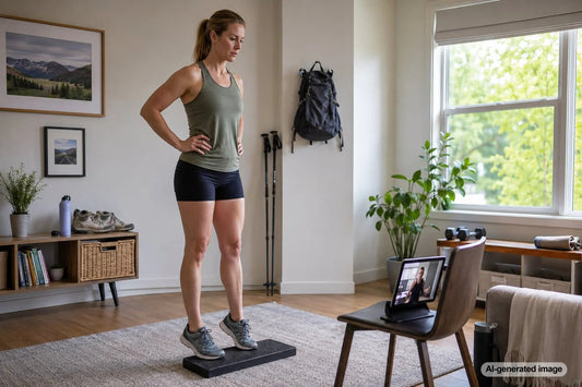 Adult strengthening the front of the lower legs for walking and hiking
