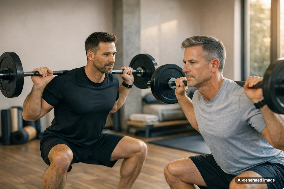 Adult performing controlled strength training with focus and form