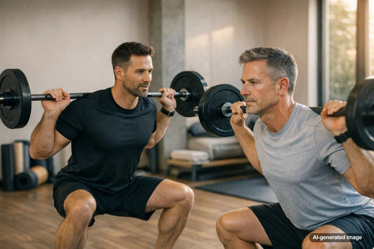 Adult performing controlled strength training with focus and form