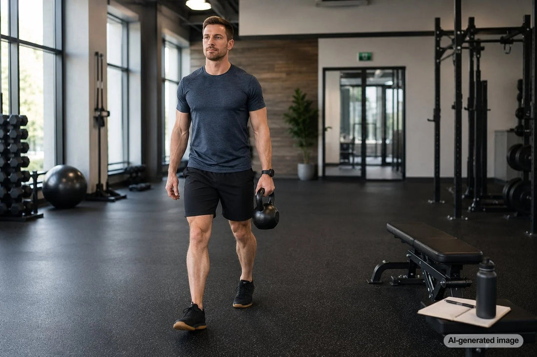 Adult addressing desk-related stiffness with glute strengthening exercise