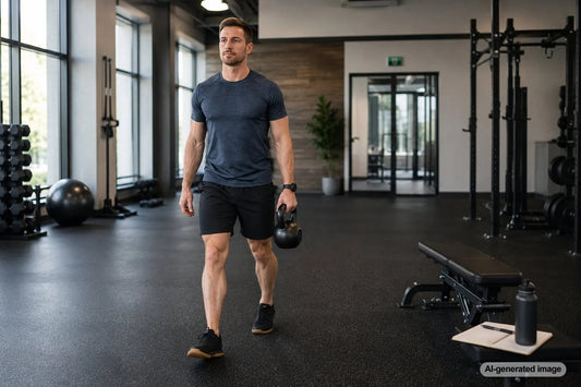 Adult addressing desk-related stiffness with glute strengthening exercise