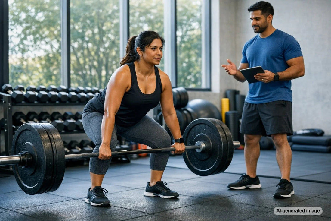 Woman performing a heavy strength training lift in the gym