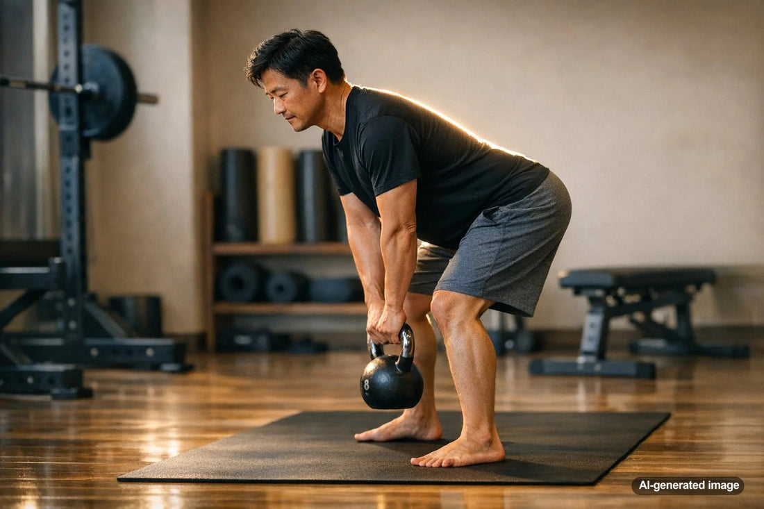 Adult performing controlled strength exercise to support back health