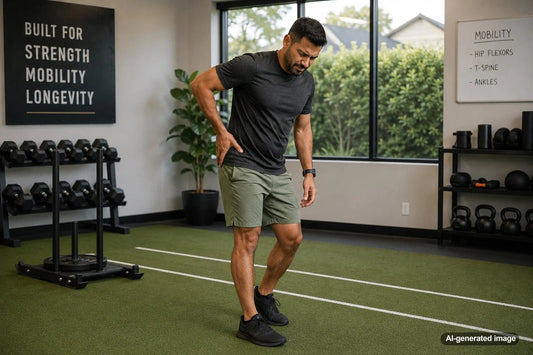 Golfer rotating through the downswing with pressure on the lead hip