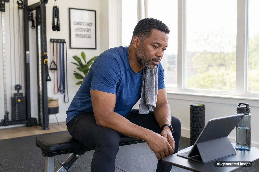 Tired adult noticing a change in posture during a fitness coaching session