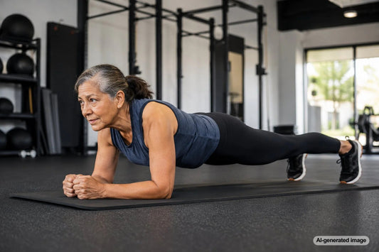 Person practicing a strong plank position on an exercise mat