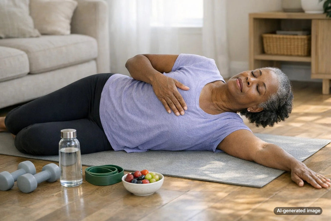Person practicing mindful breathing during yoga and flexibility work