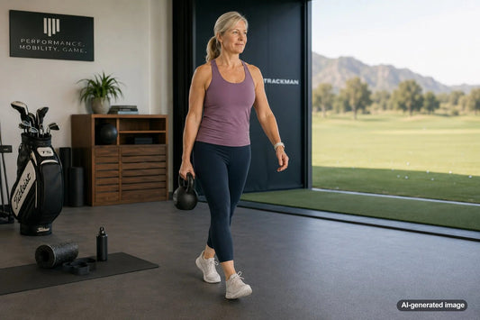 Adult practicing flexibility and mobility work in a calm fitness setting